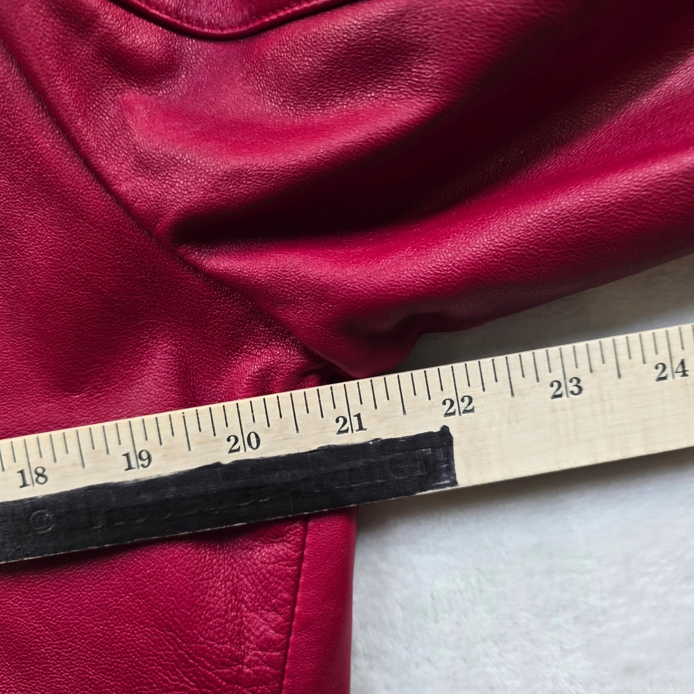 Liz Claiborne Leather‎ Jacket Women 16 Red Pink Paisley Lined Zip Front Coat - Picture 10 of 12